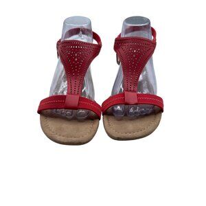 Alfani Size 10 Red T-Strap Wedge Sandals Perforated Design Faux Cork Heel